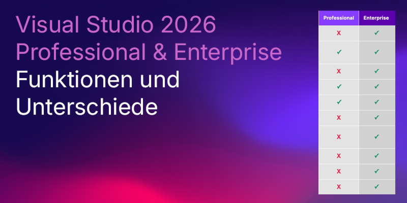 Visual Studio 2026 Professional oder Enterprise: Alle Funktionen und Unterschiede als Tabelle